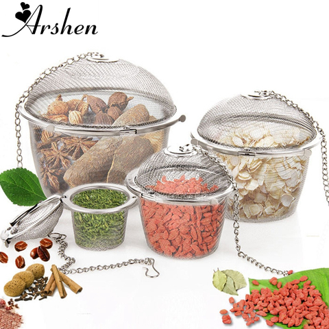 Arshen 3 Sizes Spice Seasoning Bag Tea Strainer Chained Lid Stainless Steel Mesh Ball Tea Coffee Filter Basket Infuser Tools ► Photo 1/6