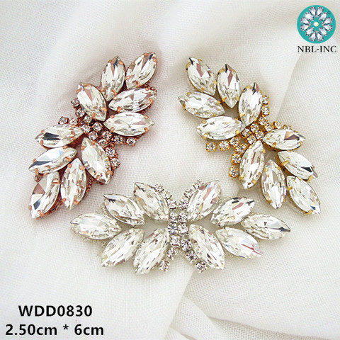 (2PCS/lot) Bow shape rhinestone applique hot fix silver rose gold color for dress hair accessory DIY iron on WDD0830 ► Photo 1/6