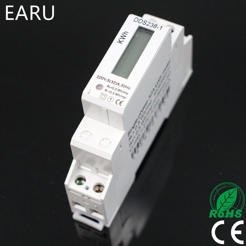 1pc 5(32)A 220V 50HZ Single Phase Pole Din Rail KWH Watt Hour Din-Rail Mini Digital Energy Power Meter with LCD Display Module ► Photo 1/6