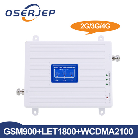 Oserjep LCD Display 2G 3G 4G Tri Band Signal Booster GSM 900/DCS LTE 1800/WCDMA UMTS 2100 MHz Mobile Signal Repeater Amplifier ► Photo 1/6