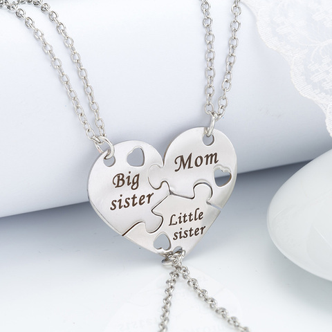 3 Pcs/Set Mother Daughter Metal Pendant Necklace Sister Mom Heart Contacted Together Fine Jewelry Gifts Free Shipping ► Photo 1/6