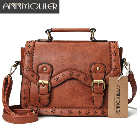 Annmouler Brand Women Satchel Bag Vintage Shoulder Purse Brown Hollow Out Crossbody Messenger Bag Small Briefcase for Ladies ► Photo 1/6