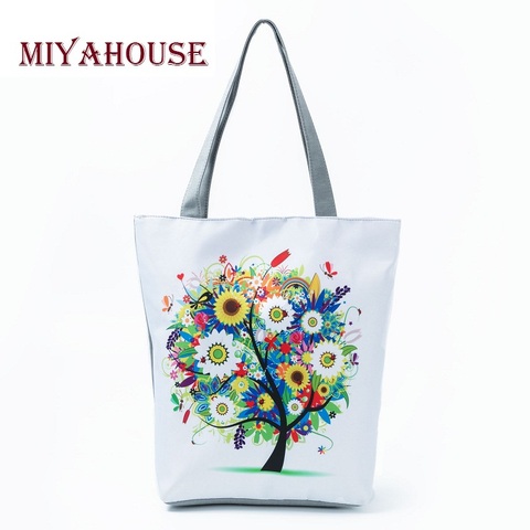 Miyahouse Trendy Pink Rose Design Canvas Beach Bags For Female Floral And Striped Print Shoulder Shopping Handbags High Capacity ► Photo 1/6