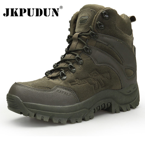 JKPUDUN Tactical Military Combat Boots Men Genuine Leather US Army Hunting Trekking Camping Mountaineering Winter Work Shoes Bot ► Photo 1/6