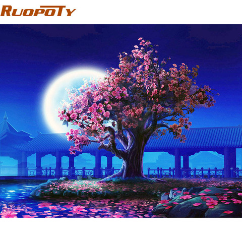 RUOPOTY Romantic Moon Night Landscape DIY Painting By Numbers Kits Modern Wall Art Picture Handpainted For Home Decor 40x50cm ► Photo 1/6