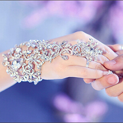 Luxury Elegant Crystal Rhinestones Bridal Gloves Bracelet Wedding Glove Bride Party Prom Jewelry Wristband Glove Hot Selling ► Photo 1/4
