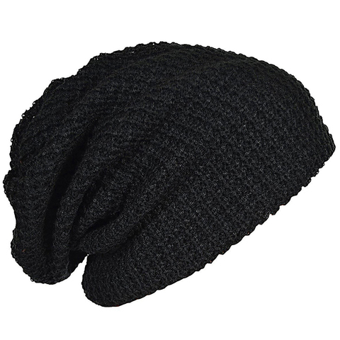 Mens Slouchy Long Beanie Knit Cap for Summer Winter Oversize black ► Photo 1/4