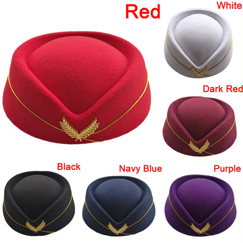 Women Ladies Stewardess Hat Wool Fedoras Hats Elegant Airline Costume Etiquette Cap For Women Professionals 6 Colors  ► Photo 1/6