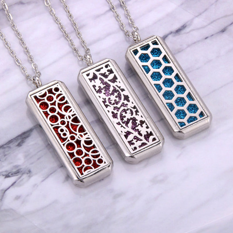 Square Stainless Steel Magnetic Aromatherapy Diffuser Necklace Jewelry Perfume Locket Pendant Essential Oil Locket Necklace ► Photo 1/6