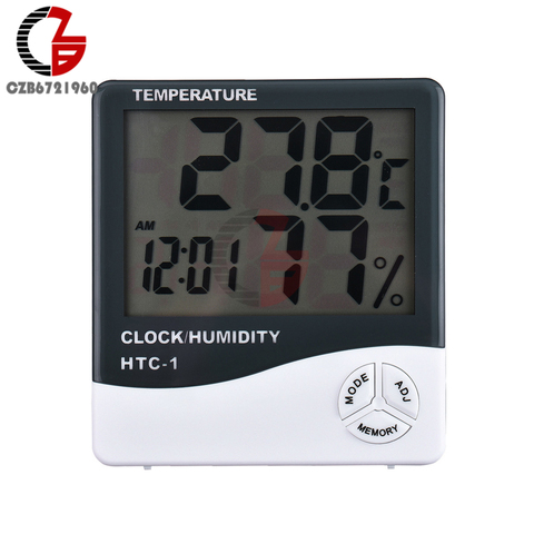 HTC-1 LCD Digital Thermometer Hygrometer Time Clock Car Indoor Outdoor Moisture Temperature Humidity Meter Weather Station ► Photo 1/6
