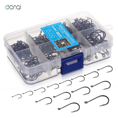 DONQL 300pcs/Box High Carbon Steel Fishing hooks Mixed Size Barbed jig hook Carp Fishing Jig Head for Fly fishing Accessories ► Photo 1/6