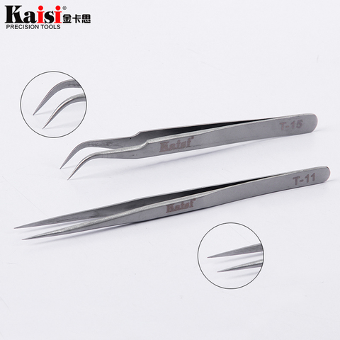 Kaisi 2pcs Stainless Steel Tweezers Curved + Straight Eyelash Tweezers for Eyelash Extensions ► Photo 1/6