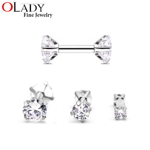 A Pair 16g 1.2*6MM Clear Shine Round Cubic Zirconia 316L Stainless Steel Internally Threaded Tragus Ear Piercing Body Jewelry ► Photo 1/2