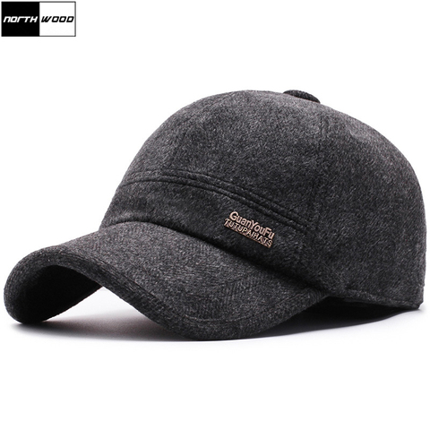 [NORTHWOOD] High Quality Winter Men's Baseball Cap With Ear Flaps Gorra Hombre Snapback Hat Warm Thicken Winter Cap ► Photo 1/1