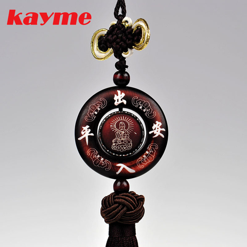 Kayme sandal wood car interior hanging ornament amulet for safe auto pendant car charms for rear view mirror decoration ► Photo 1/6