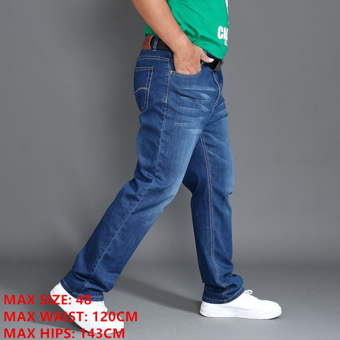 Classic Jeans Men Spring Long Pants Plus Size 44 46 48 High Waist Elastic Lightweight Summer Denim Trousers Smart Casual Jean ► Photo 1/6