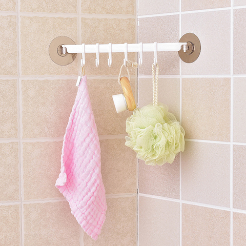 Self Adhesive 6 Hooks Bathroom Wall Towel Holder Hanging Nail-free Rack Strong Paste Hooks Key Hooks Kitchen Storage Rack ► Photo 1/6