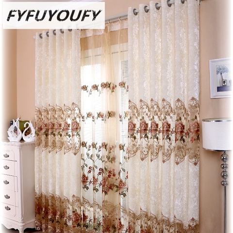FYFUYOUFY High-grade embroidery curtains for living room bedroom Soft charpie the rose relief blackout curtain tulle curtains ► Photo 1/6