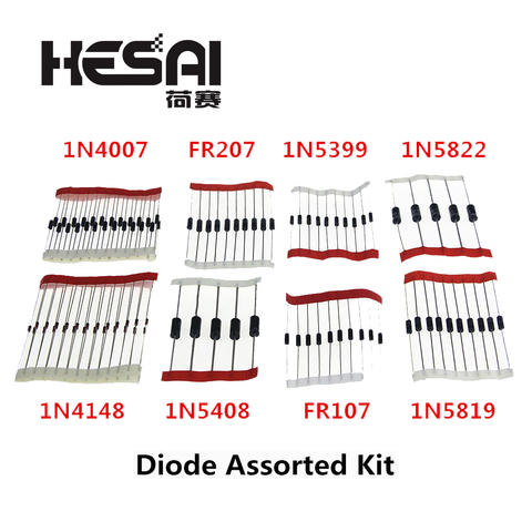 1N4007 1N4148 1N5819 1N5399 1N5408 1N5822 FR107 FR207,8values=100pcs,Electronic Components Package Diode Assorted Kit ► Photo 1/2