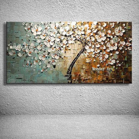 Handmade 3D Flower Knife Pictures Home Decor Hand Painted Flowers Oil Painting on Canvas Handmade gold Floral Paintings Wall Art ► Photo 1/6