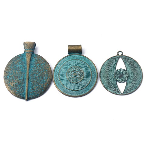 2pcs Antique Greek Bronze Patina Flower Round Big Charms Jewelry Pendant Finding ► Photo 1/1