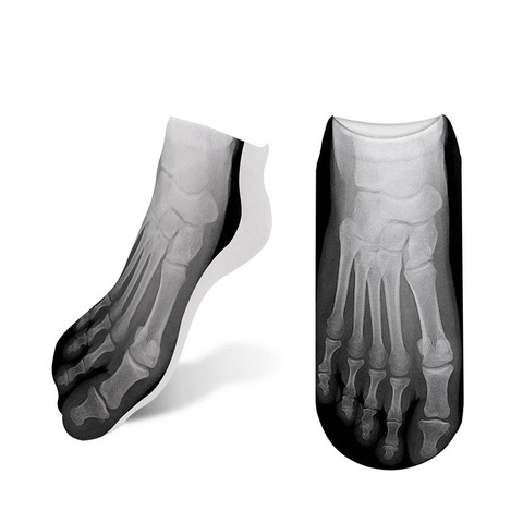 RUBU 2022 New Funny Socks Women 3D Printed Skeleton Socks Female Cotton Canvas Shoes Skull Foot Print Ankle Socks 7S-ZWS27 ► Photo 1/6