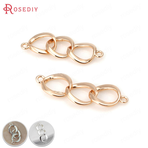 6PCS 7x24MM 24K Champagne Gold Color Plated Brass 2 holes 3 Rings Connect Charms High Quality Diy Jewelry Accessories ► Photo 1/6