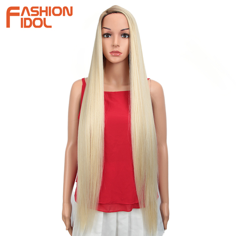 FASHION IDOL 38inch Straight Long Synthetic Wigs For Black Women High Temperature Hair Ombre 613 Red Cosplay Wigs Synthetic Hair ► Photo 1/6