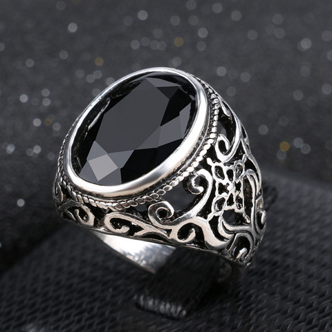 Best Price New Fashion Rings for Men Stone Antique Silver Color Plating Ring for Party Vintage Rings Jewelry  31057 ► Photo 1/6