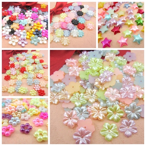 Free Shipping Mixed Color 72Pcs Craft ABS Flower Imitation Pearls Resin Scrapbook Beads Decorate Diy ► Photo 1/6