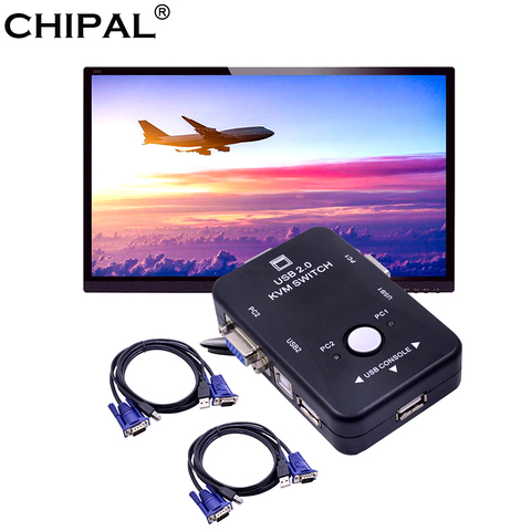 CHIPAL 2 Port USB 2.0 KVM Switch Switcher 1920*1440 VGA SVGA Switch Splitter Box + 2 Cables for Keyboard Mouse Monitor Adapter ► Photo 1/6