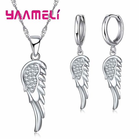Angle Wing 925 Sterling Silver Pendants Necklace Dangle Earrings Set For Wedding Women CZ Zircon Engagement Jewelry Sets ► Photo 1/6