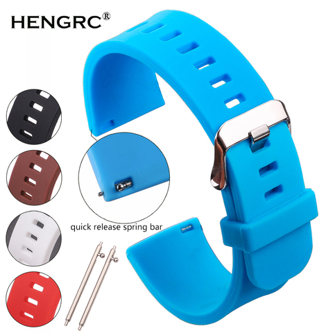 HENGRC 5 Colors Silicone Rubber Watchband 18mm 20mm 22mm Women Men Watch Band Strap Waterproof Sports Watch Belt Polished Buckle ► Photo 1/6