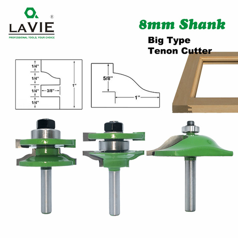 LAVIE 8mm Shank 3pcs Big Cabinet Rail & Stile Tenon Router Bit Set Door Cabinet Panel Raiser Ogee Wood Milling Cutter MC02040 ► Photo 1/6