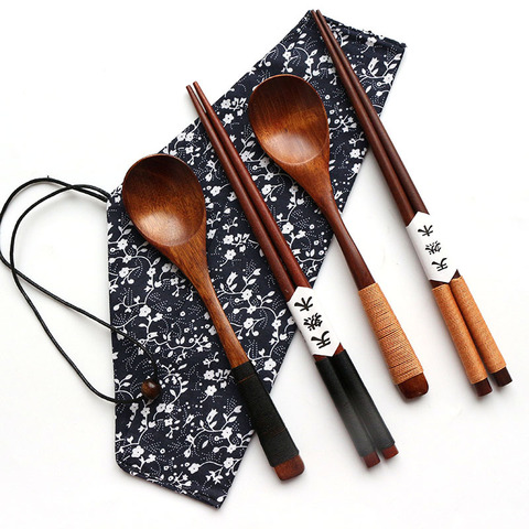 1 Pairs Chopstick +1 spoons Handmade Japanese Natural Wood Chopsticks spoon Set with Gift Pocket Bamboo Chopstick ► Photo 1/6