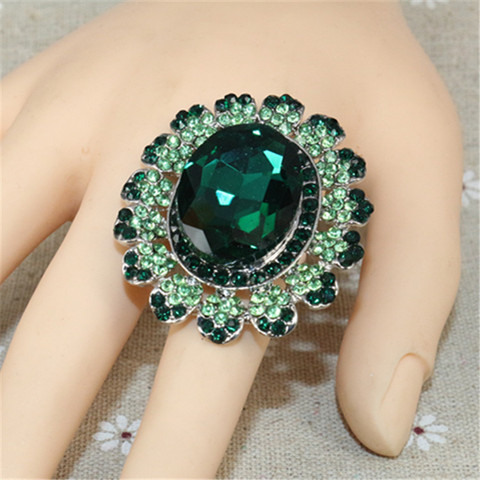 2022 Gold-color Deep Green Chunky Rhinestone Exaggerated Crystal Adjustable Large Wedding Rings for Women Statement Jewelry ► Photo 1/6