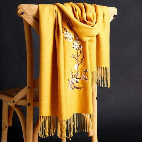 Gold NEW Ladies Embroidered Floral Scarf Maxi Wrap Shawl Pashmina Soft Warm