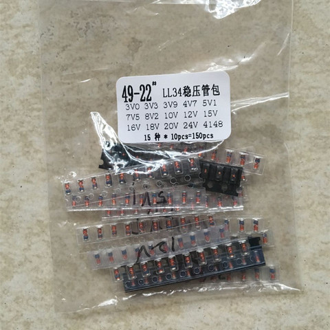 LL34 SMD Zener diode Assorted Kit 1/2W 3V-24V and LL4148  15 value *10pcs=150pcs ► Photo 1/1