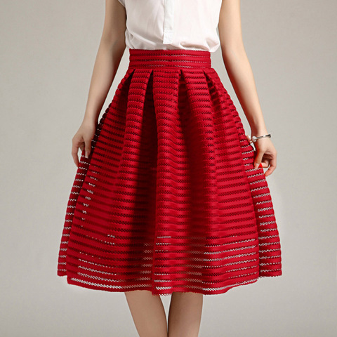 2022 Large Size Summer Style Vintage Skirt Solid Reds Women Skirts Casual Hollow out fluffy Pleated Female Ball Gown long skirts ► Photo 1/6