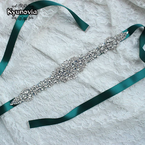 Kyunovia Crystal Wedding Belts Satin Rhinestone Wedding Dress Belt Wedding Accessories Bridal Ribbon Sash Belt FB19 ► Photo 1/6