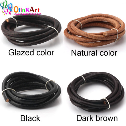 Olingart Dia 1.5/2/3/4/5/6mm Black/natural/brown/glaze Leather Round Cord String Rope for Necklace Bracelet DIY Jewelry Making ► Photo 1/6