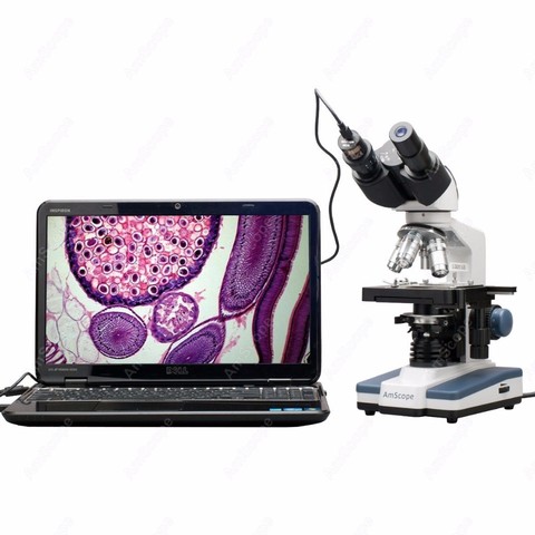 Binocular Compound Microscope--AmScope Supplies 40X-2500X LED Digital Binocular Compound Microscope w 3D Stage + 5MP USB Camera ► Photo 1/6