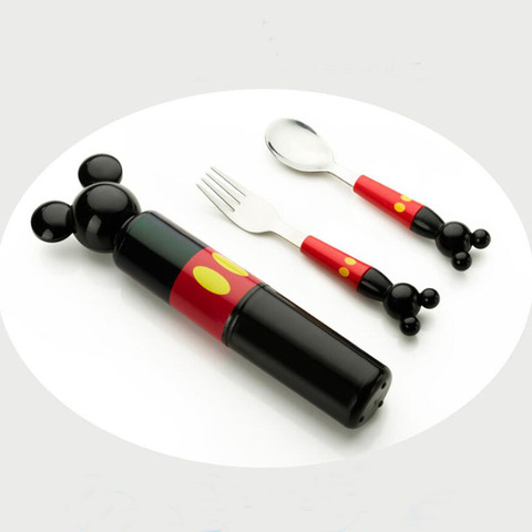 Children stereo mickey head stainless steel fork portable baby boxed set tableware consisting training ► Photo 1/5