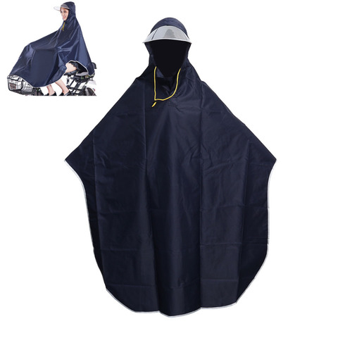 Mens Womens Cycling Bicycle Bike Raincoat Rain Cape Poncho Hooded Windproof Rain Coat Mobility Scooter Cover (Navy Blue) ► Photo 1/6