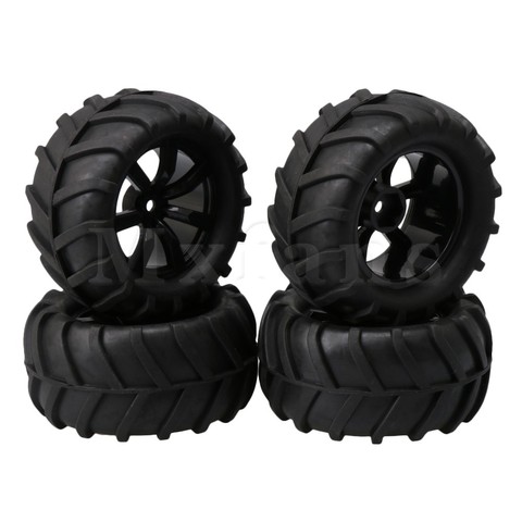 Mxfans 83x40mm Black 7-Spoke Plastic Wheel Rims & Rubber Tire for RC1:16 Large Foot Car Spare Parts Pack of 4 ► Photo 1/6