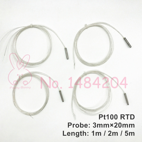 2x PT100 Platinum Resistance 3mm*20mm  RTD Sensor MINI Temperature Probe -40~400 Degree with 1 meter 2m 5m High Temperature Wire ► Photo 1/5
