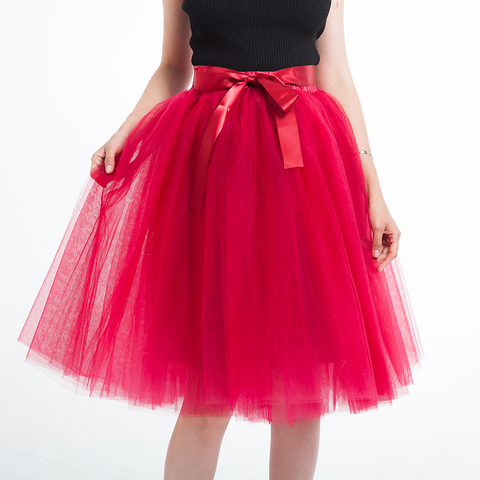 Layer 65cm Knee Length Tulle Skirt Elegant Pleated Tutu Skirts