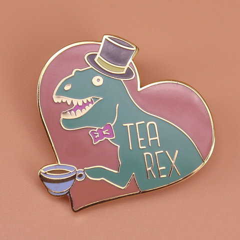 Tea rex enamel pin gentleman dinosaur brooch creative bow top hat Tyrannosaurs pins cute art badge funny tea lover gift ► Photo 1/2