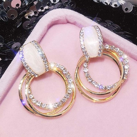 New design fashion hanging earrings geometric round shiny rhinestone earrings women's jewelry wholesale ► Photo 1/6