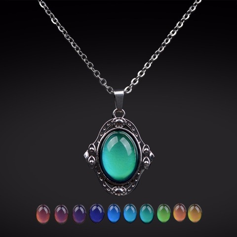 Mood Necklaces Retro Palace Elliptic Jewelry Pendant Necklace Temperature Control Color Change Necklace Stainless Steel Chain ► Photo 1/6